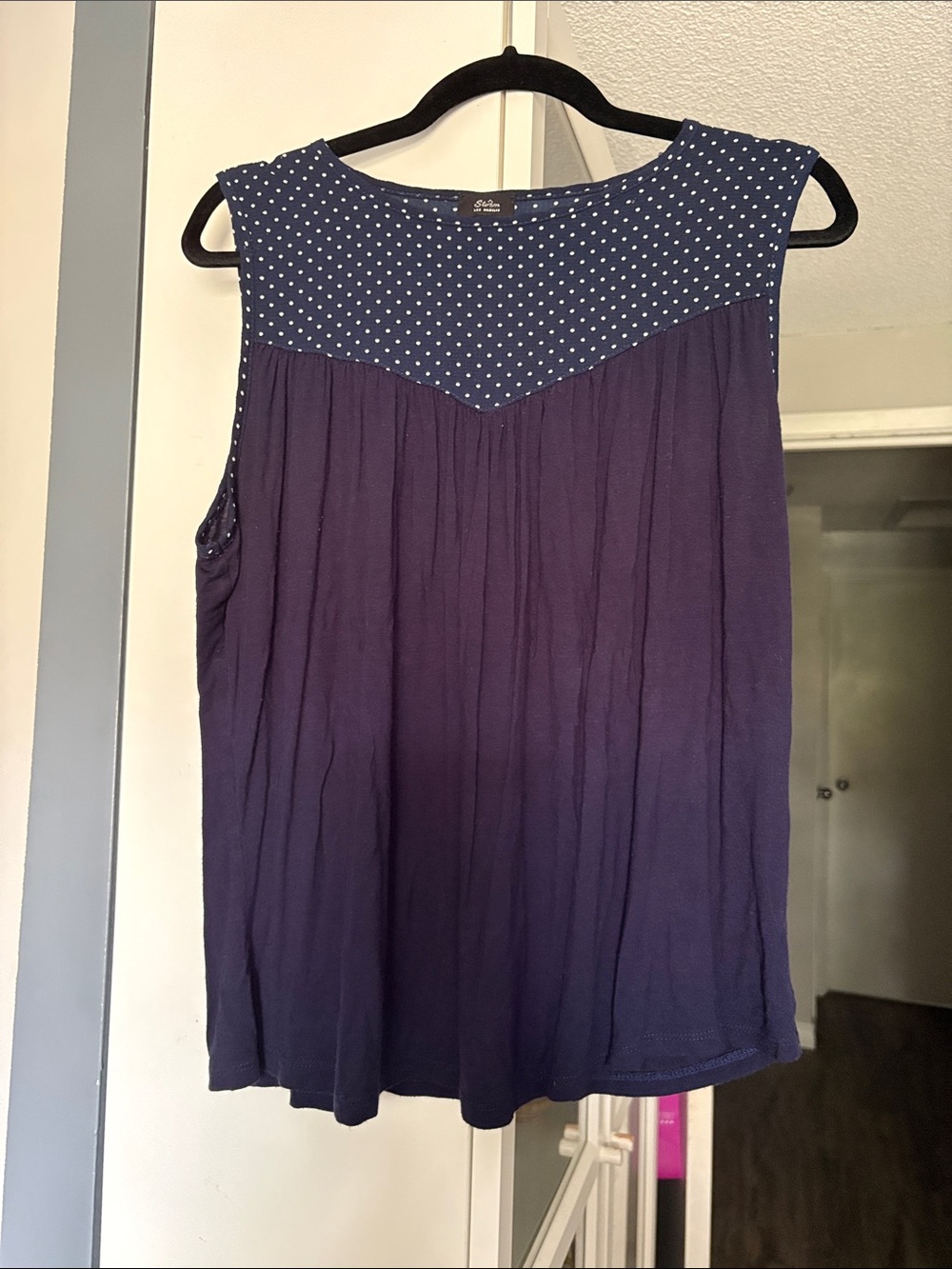 Sleeveless Navy & Polka Dot Yoke Women's Top
